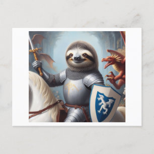 Sloth Knight Fighting Dragons Postcard