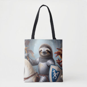 Sloth Knight Fighting Dragons Tote Bag