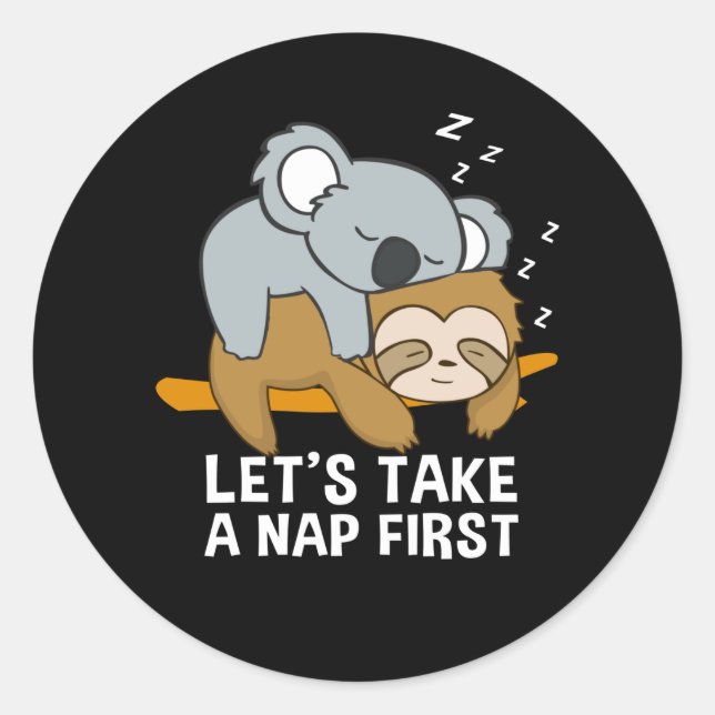 Sloth Koala Sleeping Late Riser Cute Classic Round Sticker (Front)