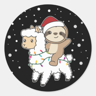 Sloth Lama Christmas Snow Winter Animals Classic R Round Sticker