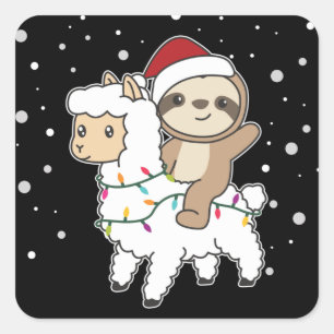 Sloth Lama Christmas Snow Winter Animals Square St Sticker