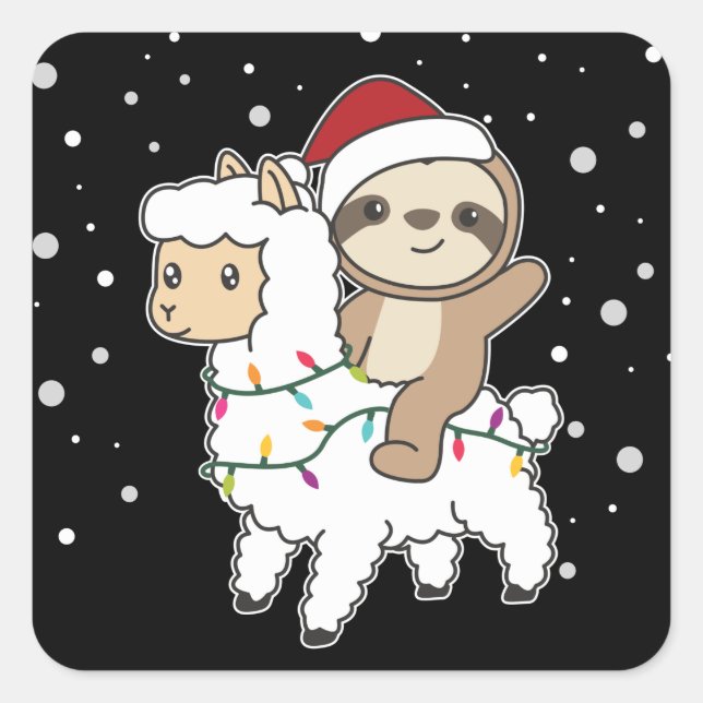 Sloth Lama Christmas Snow Winter Animals Square St Sticker (Front)