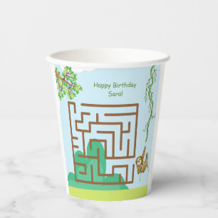 Sloth, leaves maze puzzle birthday paper cups