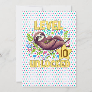 Sloth Level Unlocked Birthday Gamer Design Invitation