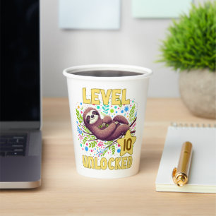 Sloth Level Unlocked Birthday Gamer Design Paper Cups