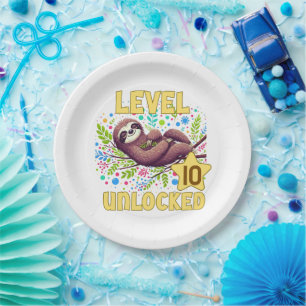 Sloth Level Unlocked Birthday Gamer Design Paper Plate
