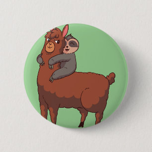Sloth Llama Hugging 6 Cm Round Badge