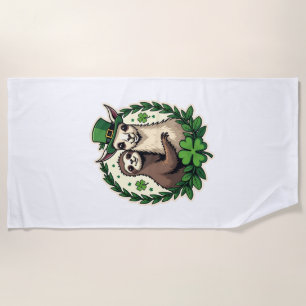 Sloth Llama St Patricks Day Vintage Lucky Tee 2 Beach Towel