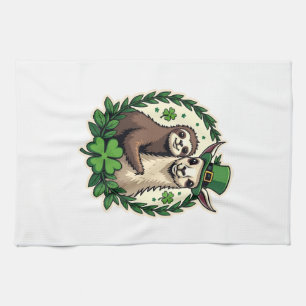 Sloth Llama St Patricks Day Vintage Lucky Tee 2 Tea Towel
