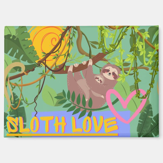 Sloth Love, Adorable Sloth in Tree Magnet (Front)