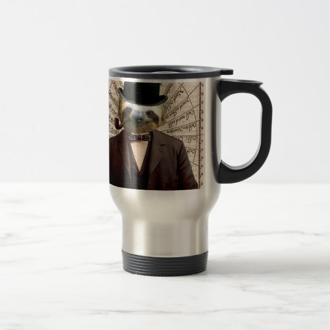 Sloth Man Victorian Steampunk Anthropomorphic Travel Mug (Right)