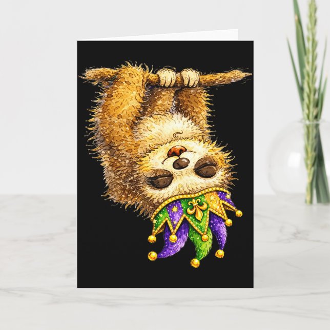 Sloth Mardi Gras Nola Party Beads Cute Girls Women Card (Front)
