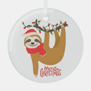 Sloth Merry Christmas Cute Festive Holiday Animal Glass Tree Decoration