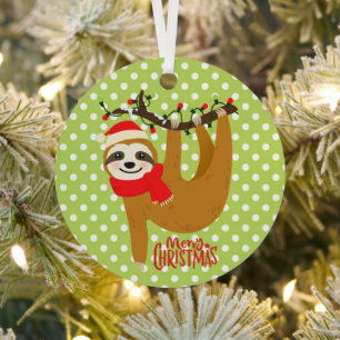 Sloth Merry Christmas Cute Festive Holiday Animal Metal Tree Decoration