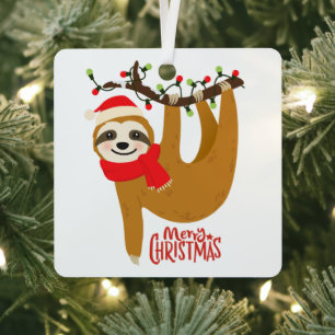 Sloth Merry Christmas Cute Festive Holiday Animal Metal Tree Decoration