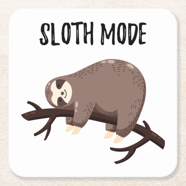 Sloth Mode Square Paper Coaster (Front)