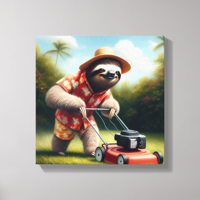 Sloth Mowing Lawn Canvas Print (Front)