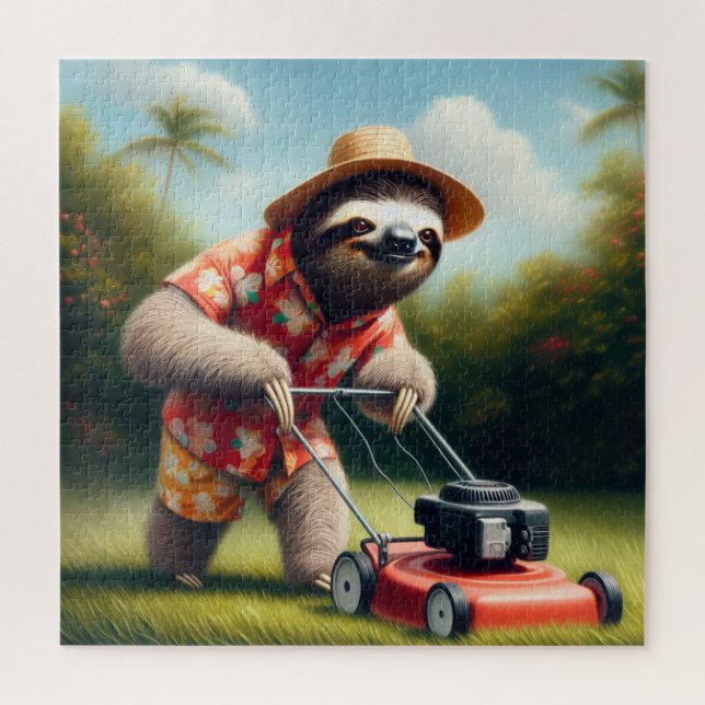 Sloth Mowing Lawn Jigsaw Puzzle (Vertical)