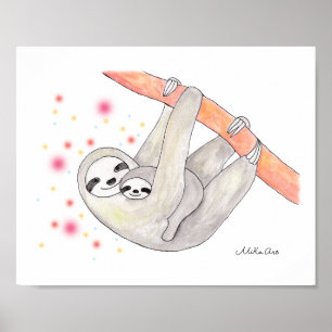 Sloth Mum and Baby Poster Unique Sloth Nursery Art