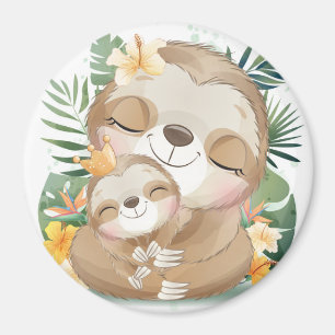 Sloth Mum with Baby Magnet