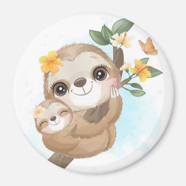 Sloth Mum with Baby Magnet (Front)