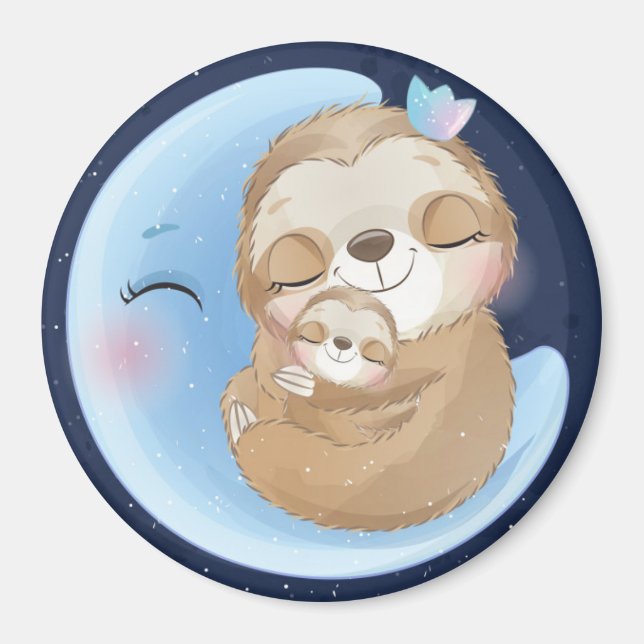 Sloth Mum with Baby Magnet (Front)
