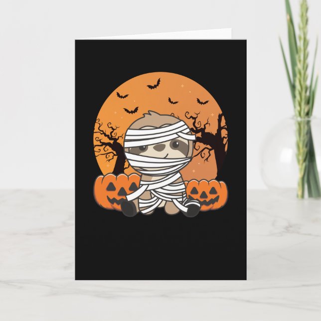 Sloth Mummy Pumpkin Sloths Happy Halloween Card (Front)