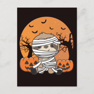 Sloth Mummy Pumpkin Sloths Happy Halloween Holiday Postcard