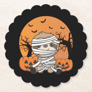 Sloth Mummy Pumpkin Sloths Happy Halloween Paper C Coaster
