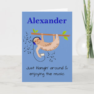 Sloth & Music Folded Greeting Card