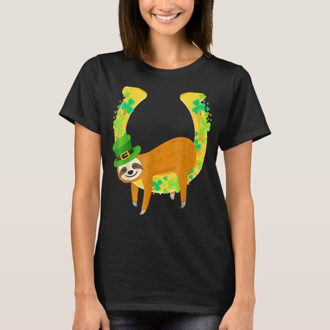 Sloth Napping on Leprechaun Horseshoe St Patrick's T-Shirt (Front)