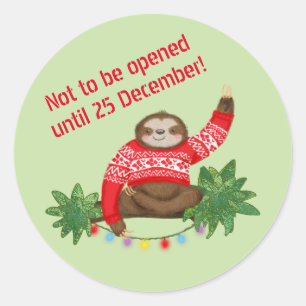 Sloth 'not to be opened until 25 Dec' stickers