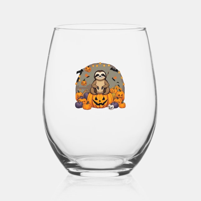 Sloth-o-ween Classic T-Shirt Stemless Wine Glass (Front)