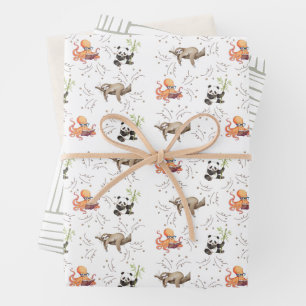 Sloth Octopus Panda Party Wrapping Paper Sheet