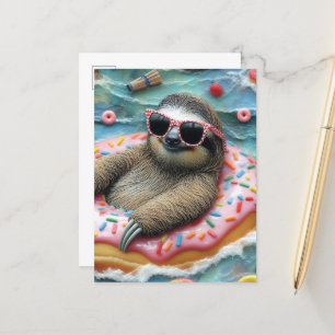 Sloth on a Doughnut Float Postcard