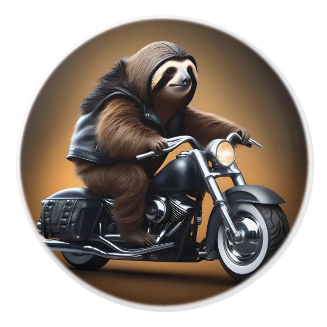 Sloth On A Motorbike, Ceramic Knob (Front)