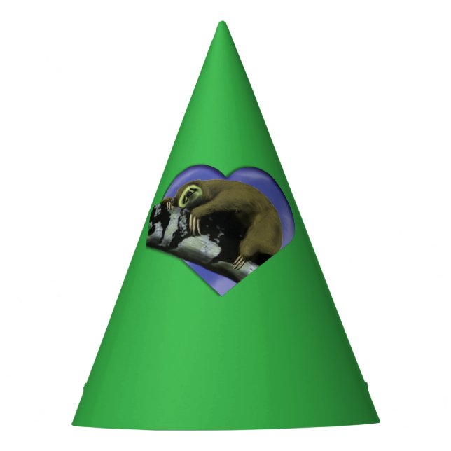 Sloth On A Tree Limb Within A Heart Party Hat (Front)