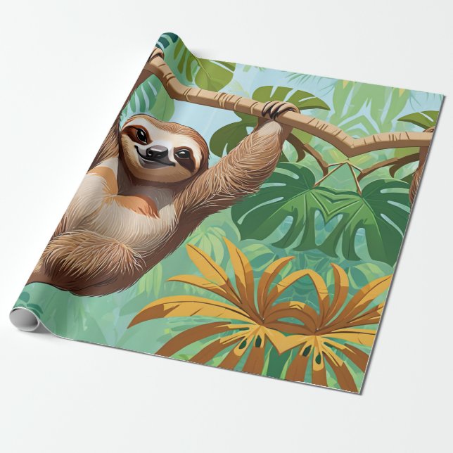 Sloth on a Tree  Wrapping Paper (Unrolled)