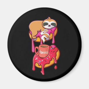 Sloth On Doughnut With Cup Of Steaming Coffee Game Magnet