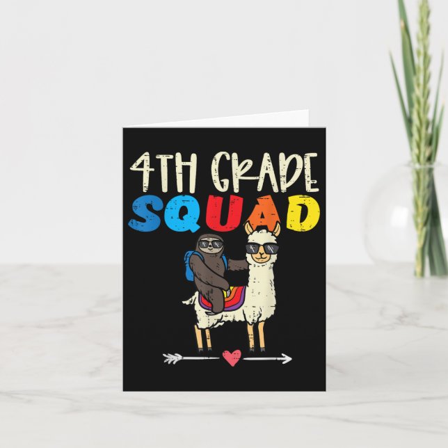 Sloth On Llama 4th Grade Squad Fourth First Day Of Card (Front)