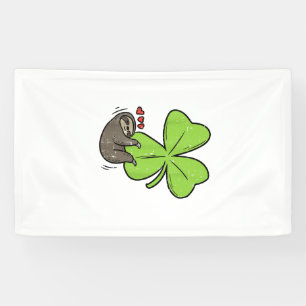 Sloth On Shamrock Hearts Cute St Patricks Day Men Banner