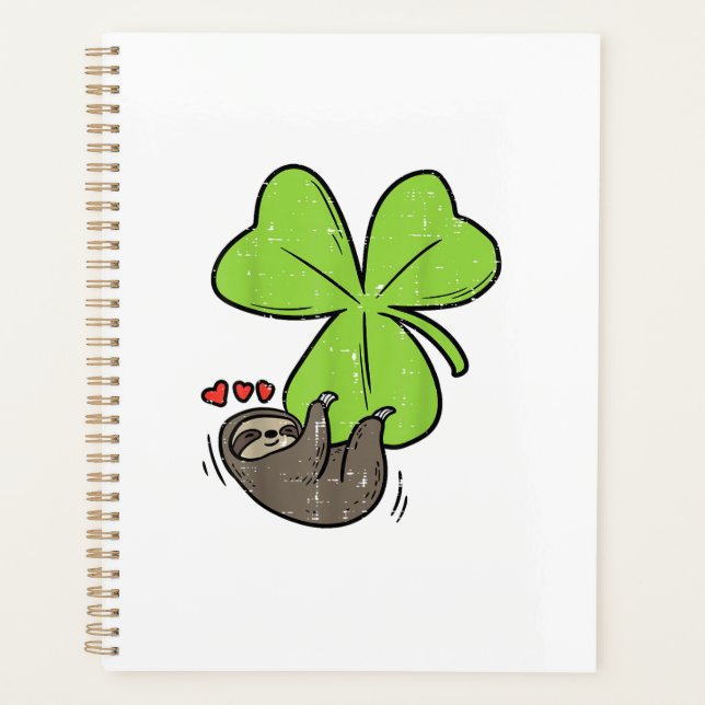Sloth On Shamrock Hearts Cute St Patricks Day Men  Planner (Front)