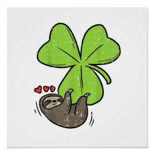 Sloth On Shamrock Hearts Cute St Patricks Day Men Poster