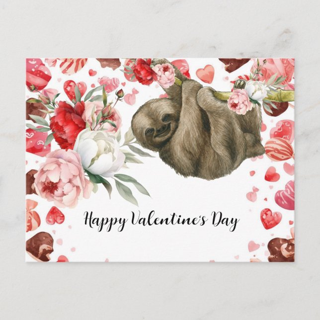 Sloth on Valentine's Day  Holiday Postcard (Front)
