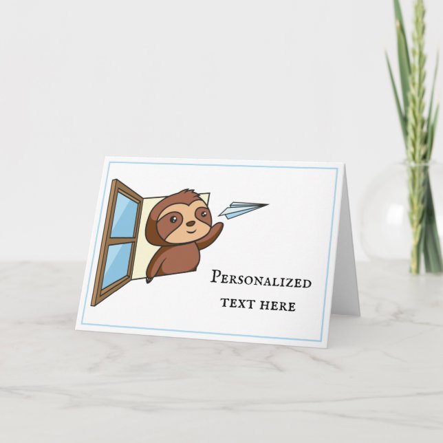Sloth Paper Airplane Note Card (Front)