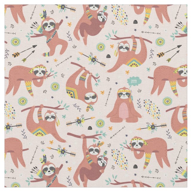 Sloth Pattern Fabric (Close Up)