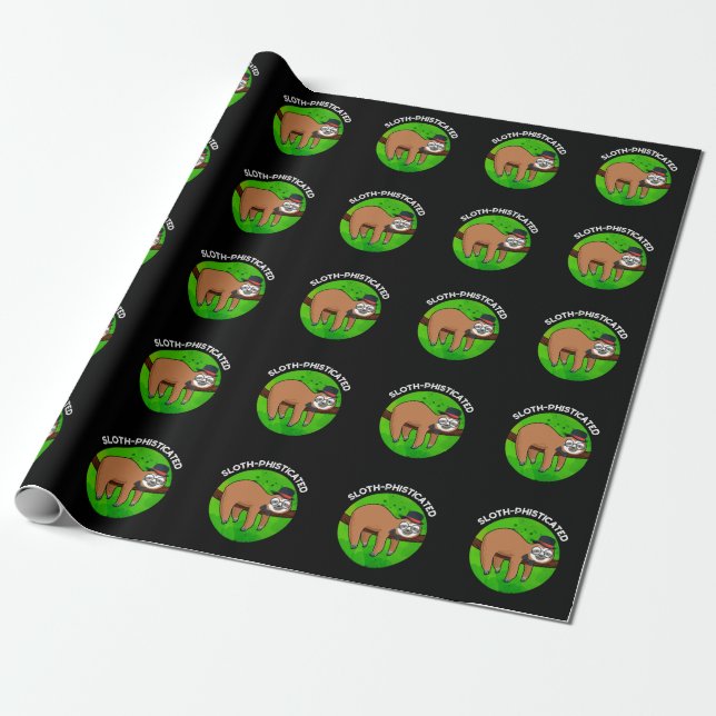 Sloth-phisticated Funny Animal Slot Pun   Wrapping Paper (Unrolled)