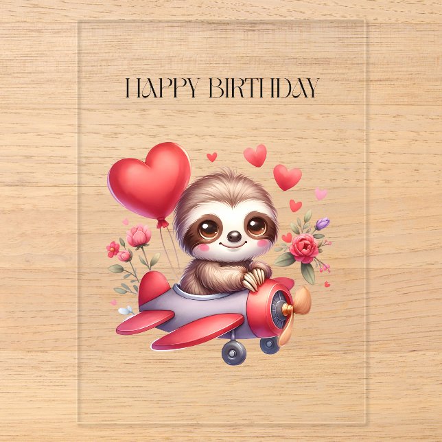 Sloth Pilot Birthday Acrylic Invitations (Front)