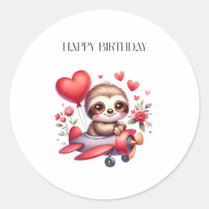 Sloth Pilot Birthday Classic Round Sticker