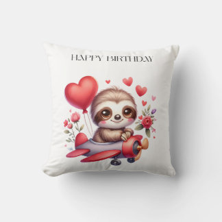 Sloth Pilot Birthday Cushion